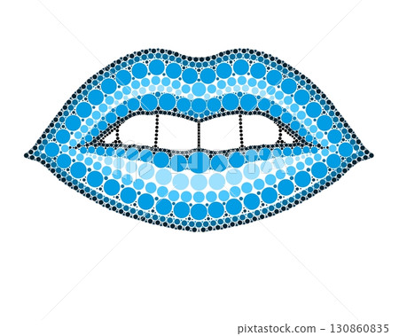 A drawing of lips made of colored circles and dots. Drawing in mandala style. 130860835