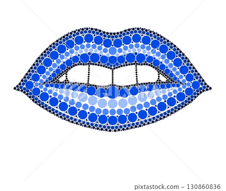 A drawing of lips made of colored circles and dots. Drawing in mandala style. 130860836