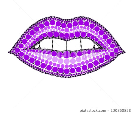 A drawing of lips made of colored circles and dots. Drawing in mandala style. 130860838