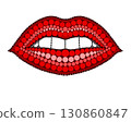 A drawing of lips made of colored circles and dots. Drawing in mandala style. 130860847