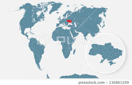 Ukraine country on world map, vector template 130861209