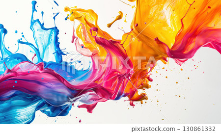 Vibrant Splash of Colorful Paint in Motion on White Background 130861332