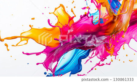 Vibrant Splash of Colorful Paint in Motion on White Background 130861333