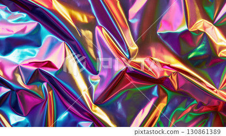 Colorful Iridescent Holographic Foil Texture with Wrinkles 130861389