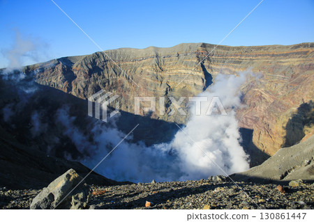 Aso City, Kumamoto Prefecture - View of the crater of Mount Aso Aso City, Kumamoto Prefecture - View of the crater of Mount Aso 130861447