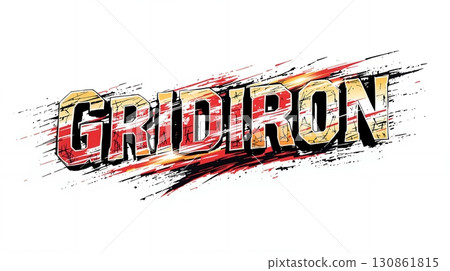 grunge illustration of word gridiron grunge text on white background. American football artistic logo sport banner 130861815