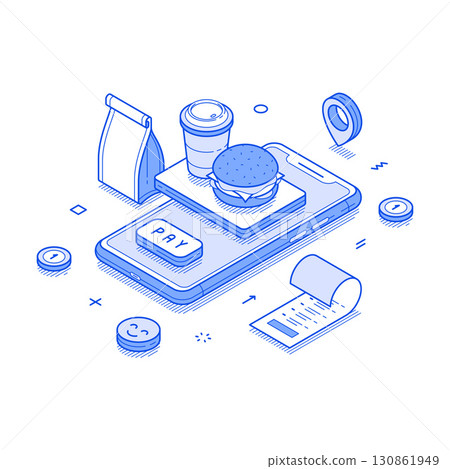 Fast food delivery courier service smartphone application isometric vector illustration Fast food delivery courier service smartphone application isometric vector illustration 130861949