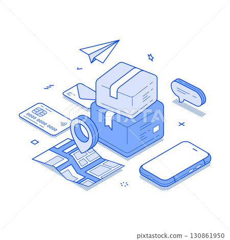 Postal parcel cargo box delivery courier service GPS tracking isometric vector illustration Postal parcel cargo box delivery courier service GPS tracking isometric vector illustration 130861950