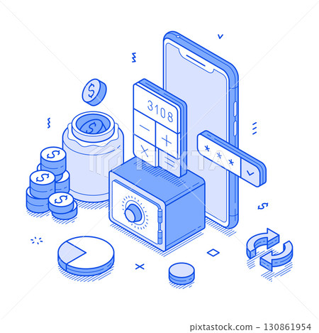 Online banking financial budget balance smartphone application isometric vector illustration 130861954