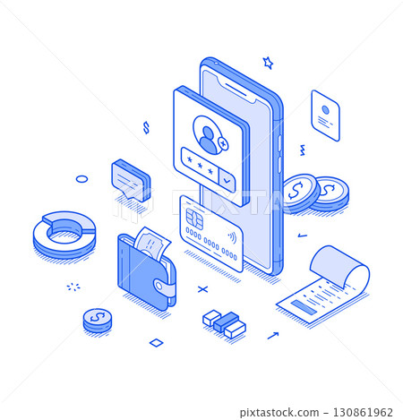 Online banking user account budget balance smartphone application isometric vector illustration Online banking user account budget balance smartphone application isometric vector illustration 130861962