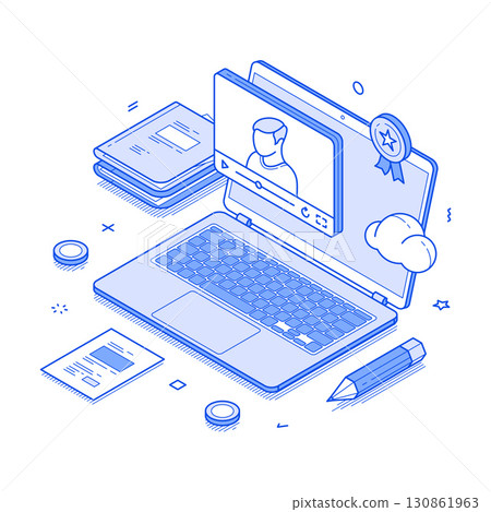 E learning online education distance class video lesson isometric vector illustration 130861963
