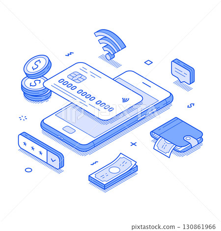 Digital wallet banking card financial payment mobile app isometric vector illustration 130861966
