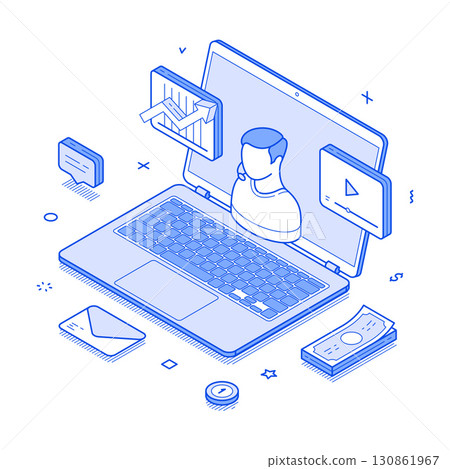Financial consultation business analyzing video distance assistance isometric vector illustration 130861967