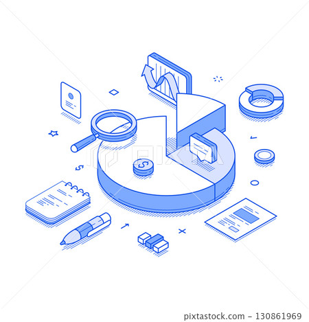 Business market analyzing efficiency productivity diagram isometric vector illustration 130861969