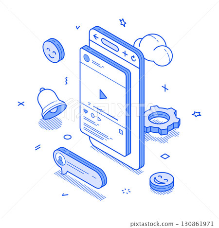Social media network video blog vlog influencer content mobile app isometric vector illustration Social media network video blog vlog influencer content mobile app isometric vector illustration 130861971