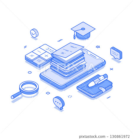 E learning online education remotely course smartphone application isometric vector illustration E learning online education remotely course smartphone application isometric vector illustration 130861972