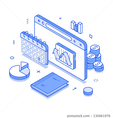 Business financial report online data analyzing planning isometric vector illustration 130861976