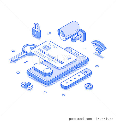 Credit debit card banking payment security user account mobile app isometric vector illustration Credit debit card banking payment security user account mobile app isometric vector illustration 130861978