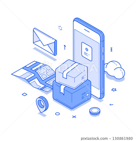 Postal parcel online shopping order safe delivery smartphone app isometric vector illustration Postal parcel online shopping order safe delivery smartphone app isometric vector illustration 130861980