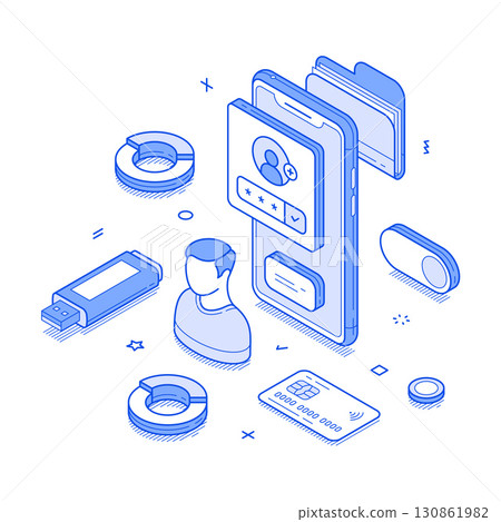 Personal account user data online banking smartphone app isometric vector illustration Personal account user data online banking smartphone app isometric vector illustration 130861982