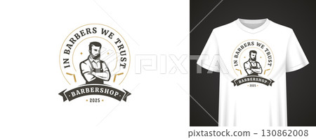 In Barbers We Trust Vintage Quote Design for T-Shirt Print with Beard and Classic Badge Style In Barbers We Trust Vintage Quote Design for T-Shirt Print with Beard and Classic Badge Style 130862008
