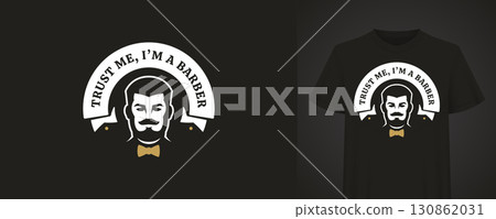 Barber Logo Design with Mustache and Bow Tie on T-Shirt Mockup Barber Logo Design with Mustache and Bow Tie on T-Shirt Mockup 130862031