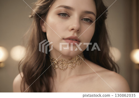 Portrait of a beautiful young woman with jewellery 130862035