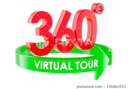 360 degree virtual tour sign. 3D rendering 360 degree virtual tour sign. 3D rendering 130862051