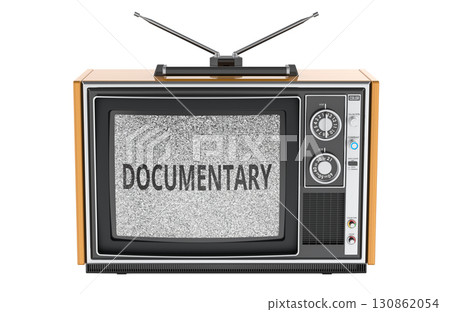Documentary TV, retro television. 3D rendering Documentary TV, retro television. 3D rendering 130862054