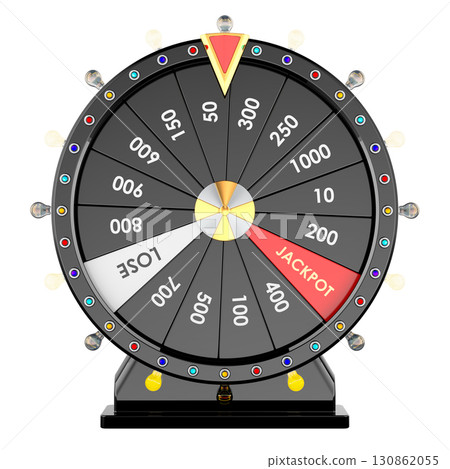 Fortune wheel game with jackpot and lose sectors. 3D rendering Fortune wheel game with jackpot and lose sectors. 3D rendering 130862055