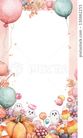 萬聖節框架背景插圖,配有南瓜、鬼魂、糖果和氣球裝飾 萬聖節框架背景插圖,配有南瓜、鬼魂、糖果和氣球裝飾 130862255