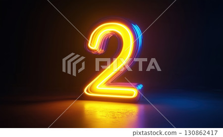 Digital Math Symbol Illuminated With A Yellow And Blue Gradient Neon Light 130862417