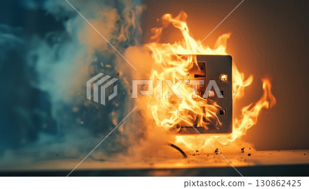 House Fire Caused By Faulty Wire And Socket Plug Resulting In Electrical Short Circuit And Failure 130862425
