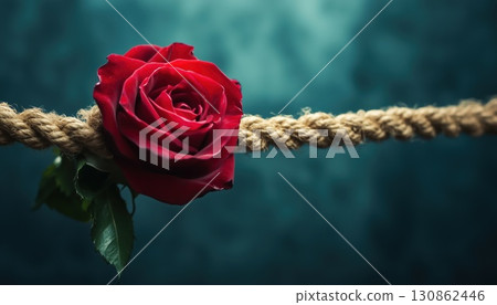 The Symbolism Of A Red Rose Bound By A Coarse Rope 130862446