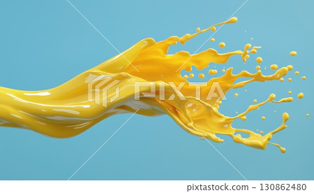 Yellow Twisted Splashing Jet On Blue 130862480