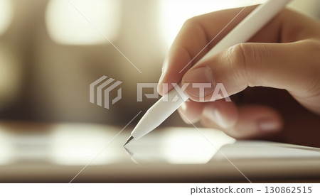 Closeup Of Businessman Using Stylus Pen To E Closeup Of Businessman Using Stylus Pen To E 130862515