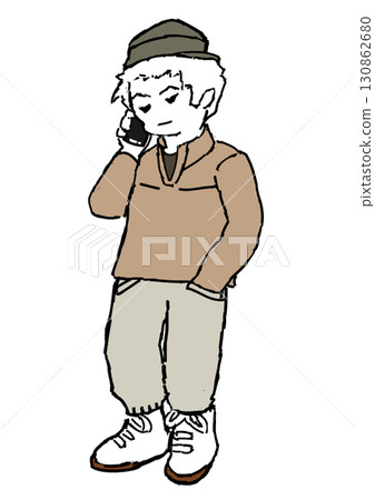 A man in outdoor mixed style making a phone call on his smartphone A man in outdoor mixed style making a phone call on his smartphone 130862680