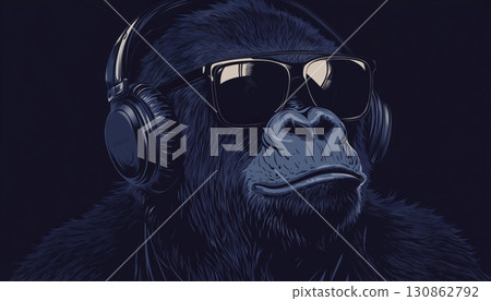 Stylish Young Dj Gorilla Rocking Headphones And Shades 130862792