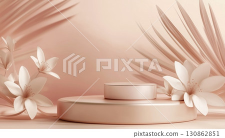 Elegant Podium Cosmetic For Branding And Product Presentation With A Timeless Luxury Abstract Design 130862851