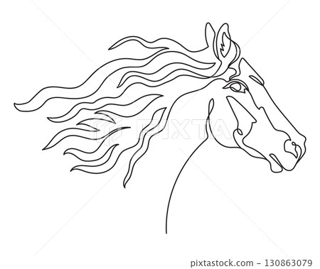 Portrait of running horse in one continuous line drawing vector Portrait of running horse in one continuous line drawing vector 130863079