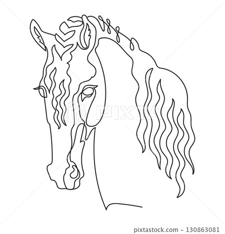 Grace horse head one line drawing isolated vector illustration 130863081