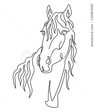 One line drawing horse head monochrome vector artwork One line drawing horse head monochrome vector artwork 130863085