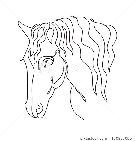 Head of horse in one continuous line drawing art vector illustration Head of horse in one continuous line drawing art vector illustration 130863090