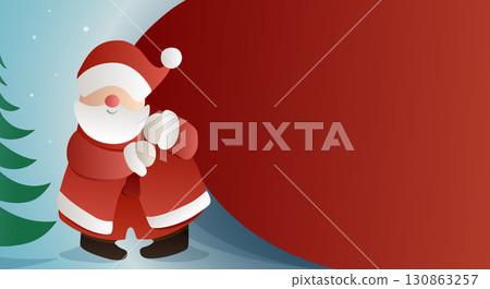 Santa Claus holding big red copy space for Christmas greeting festive message and holiday design Santa Claus holding big red copy space for Christmas greeting festive message and holiday design 130863257