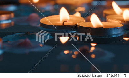 Candles in the river for the celebration of Diwali Indian festival 130863445