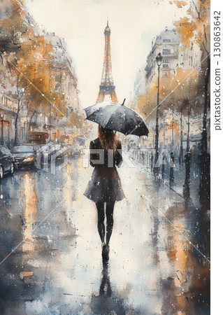 paris watercolor woman street style essence scene details 130863642