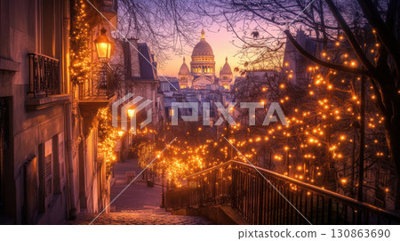 paris aerial view cityscape twilight heart background european 130863690