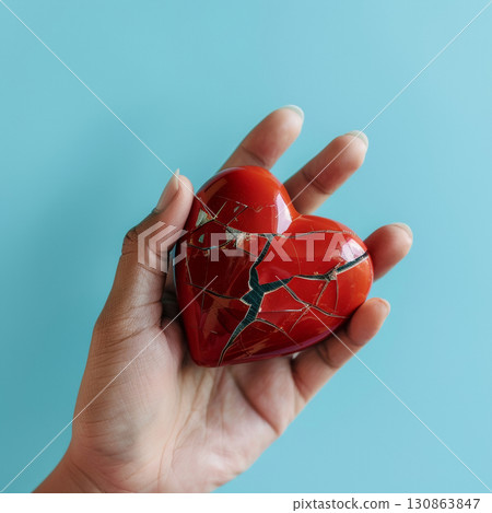 heart love 3d shape red broken crack damage 130863847