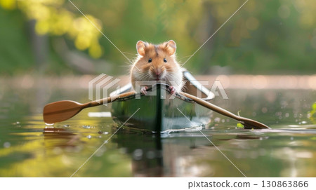 hamster pet boat boating canoe kayak vector 3D 130863866