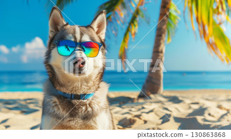 dog husky wolf pet tropical beach animal lifestyle 130863868